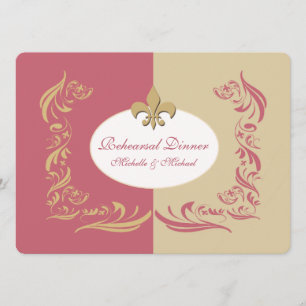 Gold Sand Berry Pink Fleur de Lis Wedding Event Kaart