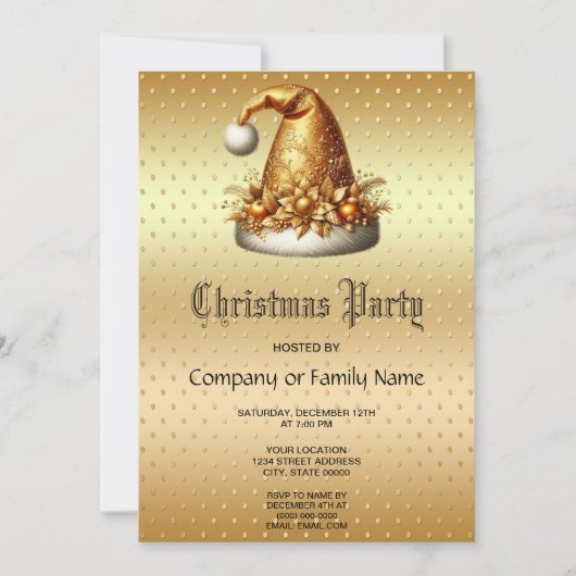 Gold Santa Hat Fête de Noël Invitation (Devant)