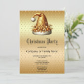 Gold Santa Hat Fête de Noël Invitation (Debout devant)