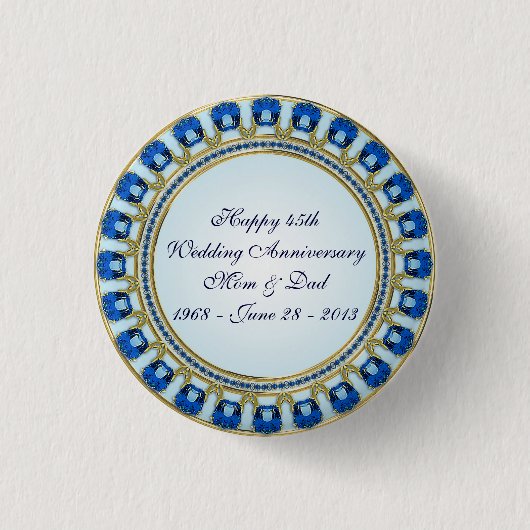 Gold Sapphire Blue 45th Wedding Jubileum Ronde Button 3,2 Cm (Voorkant)