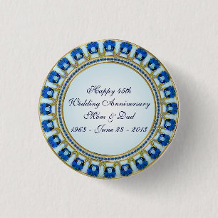 Gold Sapphire Blue 45th Wedding Jubileum Ronde Button 3,2 Cm