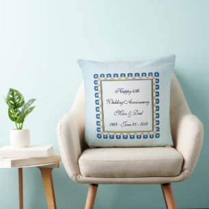 Gold Sapphire Blue 45th Wedding Jubileum Throw Kussen