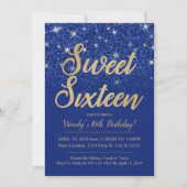 Gold Sapphire Sweet 16 Invitations d'anniversaire (Devant)