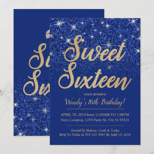 Gold Sapphire Sweet 16 Invitations d'anniversaire