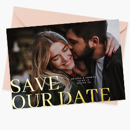 Gold Save Our Date Elegant Classic Photo Wedding Folie Uitnodiging