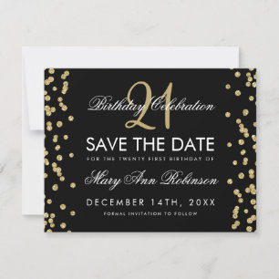 Gold Save the Date 21st Birthday Confetti Black