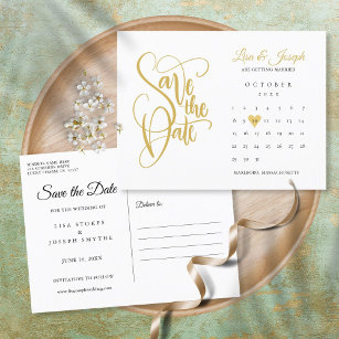 Gold Save the Date Calendar Love Heart Briefkaart