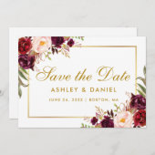 Gold Save the Date Floral Burgundy (Voorkant / Achterkant)