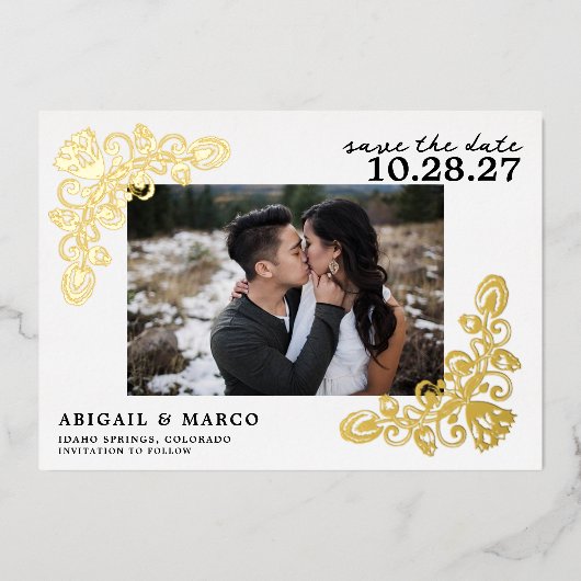 Gold Save the Date Folie Uitnodiging (Voorkant)