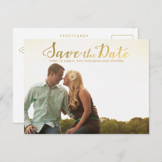 Gold Save the Date Typography Notice Aankondigingskaart (Voorkant / Achterkant)