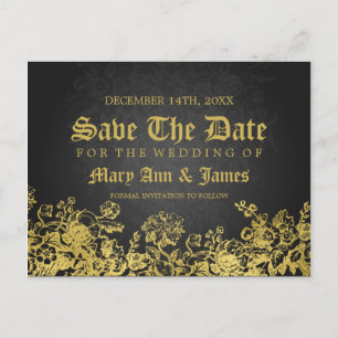 Gold Save the Date Victoriaans Flourish Black Aankondigingskaart