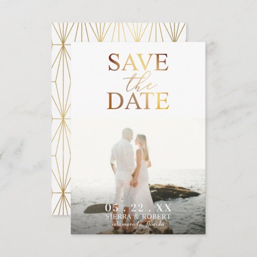 Gold Save the Date Wedding Announding Kaart (Voorkant / Achterkant)