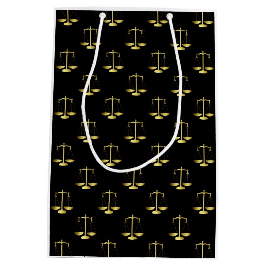 Gold Scales of Justice op Black Repeoning Pattern Medium Cadeauzakje (Achterkant)
