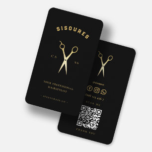 Gold Scissors Haarstylist Minimalist Qr Code Busin Visitekaartje