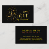 Gold Scissors Script Hair Stylist Salon #10 Visitekaartje (Voorkant / Achterkant)