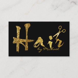 Gold Scissors Script Hair Stylist Salon #15 Visitekaartje
