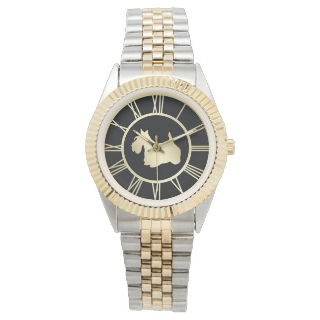 Gold Scottie Dog Horloge (Voorkant)