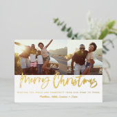 Gold script 2 foto modern folie feestdagenkaart (Staand Voorkant)