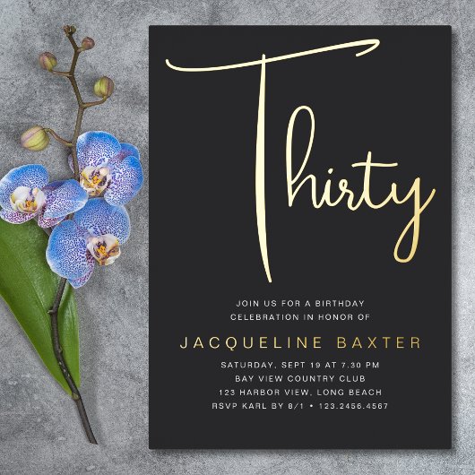 Gold Script 30e verjaardag Folie Uitnodiging