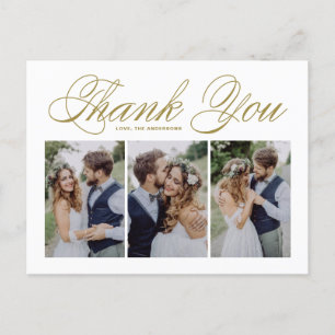 Gold Script 3 Photo Collage Weddenschap Hartelijk Briefkaart