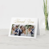 Gold Script 3 Photo Collage Wedding Bedankkaart (Voorkant)