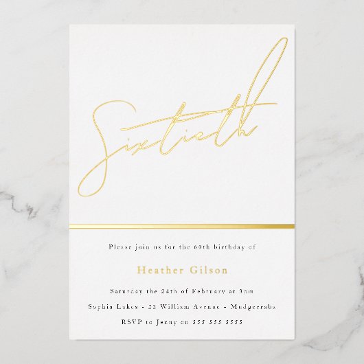 Gold Script 60th Birthday Party Golden Folie Uitnodiging (Voorkant)