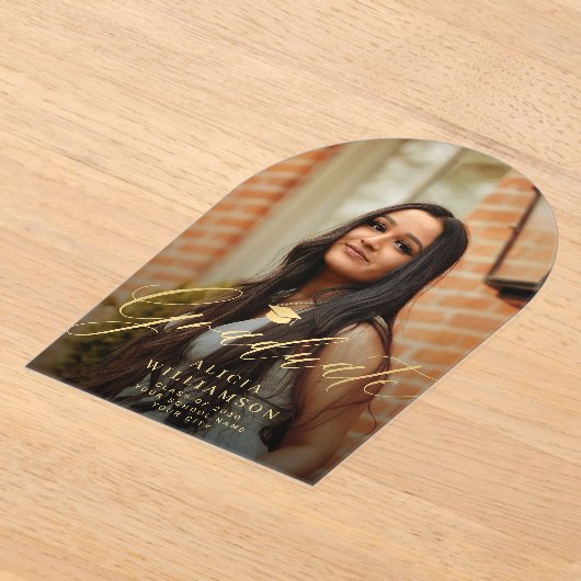 Gold script acryl foto afstuderen aankondiging acryl uitnodigingen (Laagn)