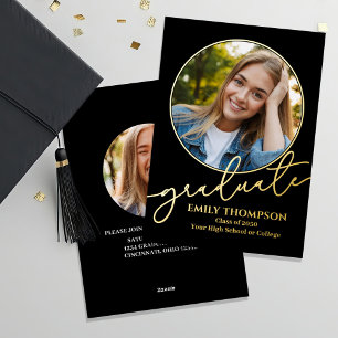 Gold Script Afstuderen Multi Photo Template Folie Uitnodiging