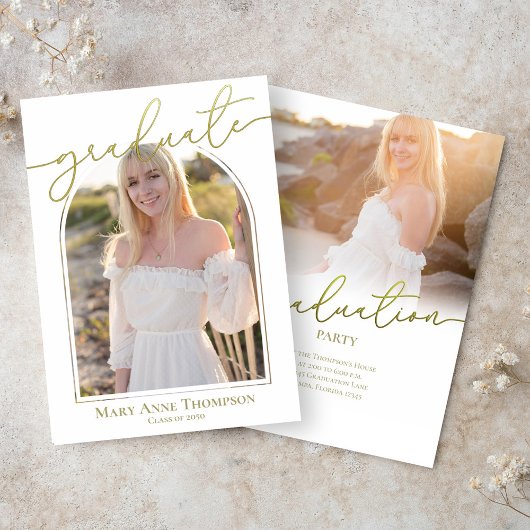 Gold Script Afstuderen Photo Party Kaart