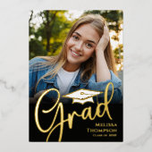 Gold Script Afstuderen Photo Template Classic Folie Uitnodiging (Voorkant)