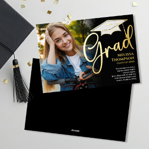 Gold Script Afstuderen Photo Template Eenvoudig Folie Uitnodiging