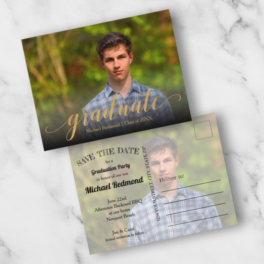 Gold Script Afstuderen SLA DE DATUM OP Briefkaart