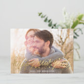 Gold Script Big Photo Bonne Carte Nouvel An (Debout devant)