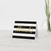 Gold Script Black en White Stripes Wedding Bedankkaart (Voorkant)