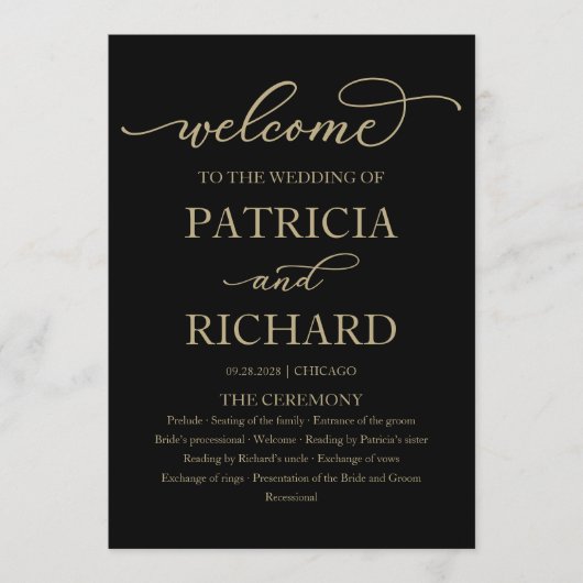 Gold Script Black Mariage programme de cérémonie (Devant)