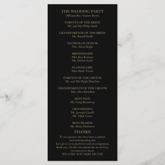 Gold Script Black Wedding Ceremony Program Programma (Achterkant)
