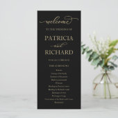 Gold Script Black Wedding Ceremony Program Programma (Staand voorkant)