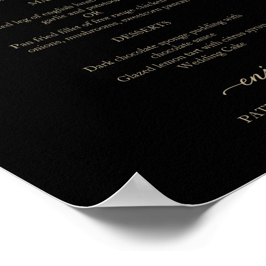 Gold Script Black Weduwmenu Sign Poster (Hoek)