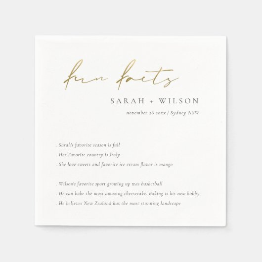 Gold Script Black White Weddenschap Facts Servet (Voorkant)