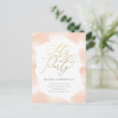 Gold Script Blush Pink Waterverf Birthday Party Uitnodiging Briefkaart (Staand voorkant)