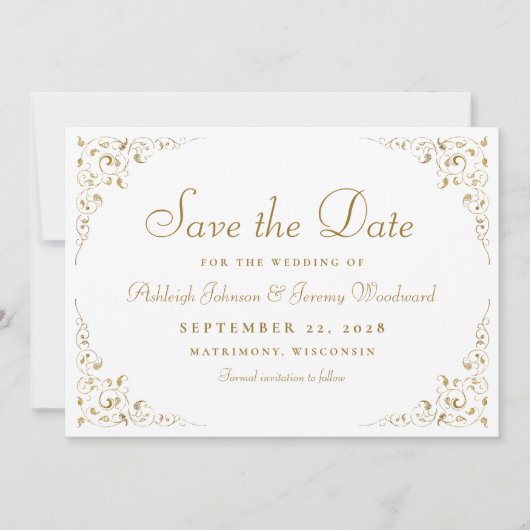 Gold Script Botanische Lijst bruiloft Save The Date (Voorkant)