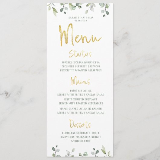 Gold Script Calligraphy Classic Wedding Dinner Menu (Voorkant)