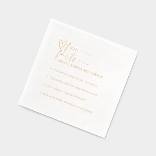 Gold Script Calligraphy Fun Facts Wedding Folie Servetten (Links)