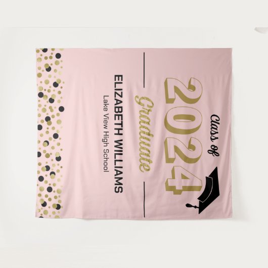 Gold Script Confetti Afstudeerder Partij Roze acht Wandkleed (Voorkant (horizontaal))