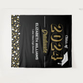 Gold Script Confetti Afstudeerder Party zwarte ach Wandkleed (Voorkant (horizontaal))