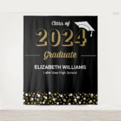 Gold Script Confetti Afstudeerder Party zwarte ach Wandkleed (Voorkant)