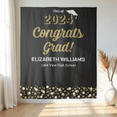 Gold Script Confetti Congring Afstudeerder zwarte  Wandkleed