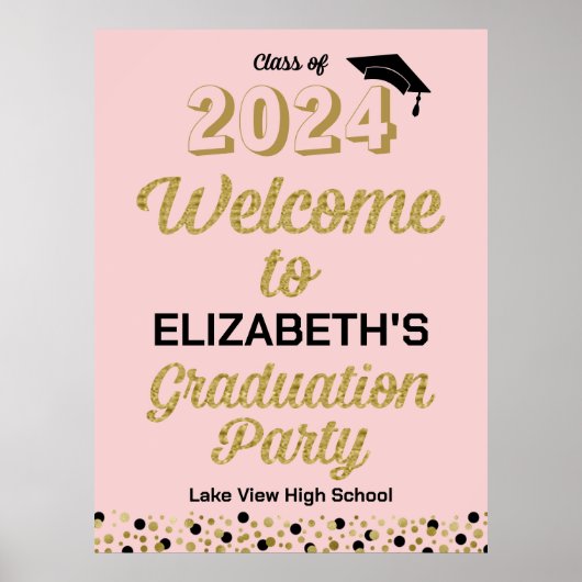 Gold Script Confetti Grad Party Affiche de bienven (Devant)