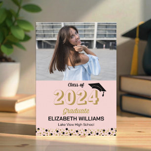 Gold Script Confetti Photo Pink Grad Faire-part