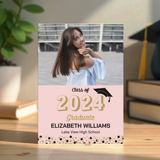 Gold Script Confetti Photo Pink Grad Faire-part